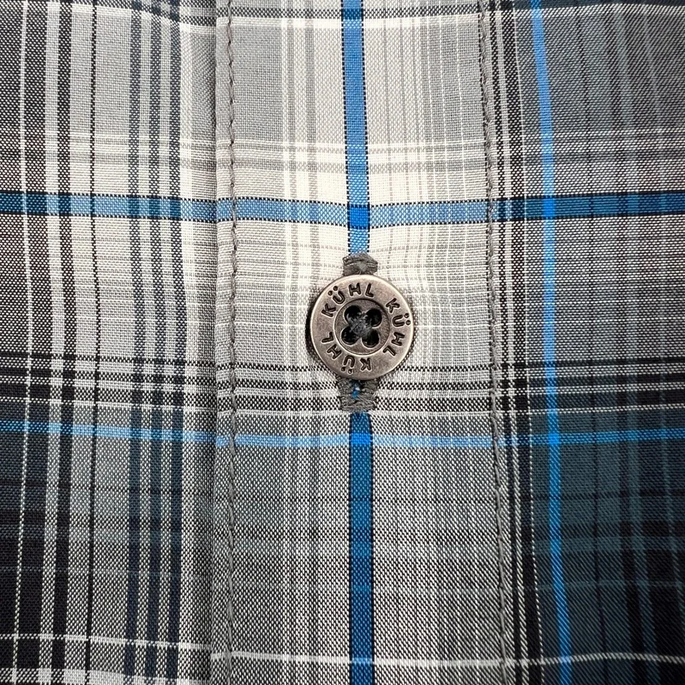 KUHL Response Button Shirt Men XL Gray Blue Plaid Short Sleeve Outdoor Hike GORP - Picture 3 of 12